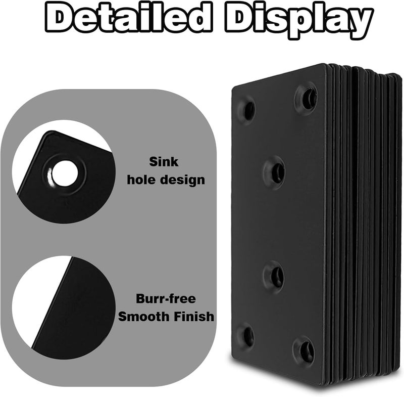 XHMAXE 35-Pack Mending Plates for Wood, 2.36” 304 Stainless Steel Straight Mending Joining Plates, Heavy Duty Metal Brackets for Brace, Wood Furniture Fence Bookcase- Black - Image 5